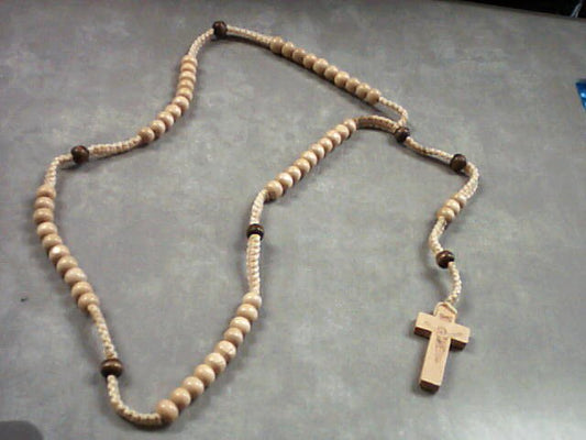 Rosewood cord rosary with beige round beads