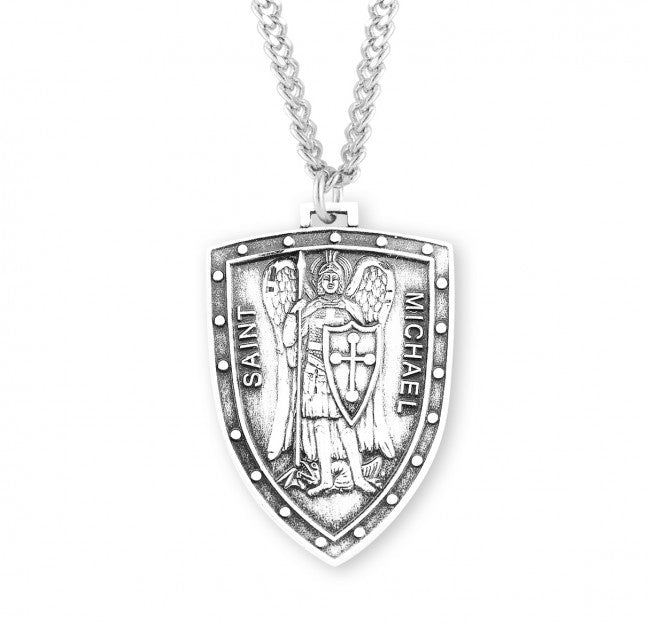 Saint Michael Sterling Silver Shield Medal - S1617