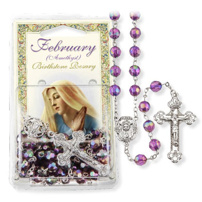Birthstone Colored Rosaries, Acrylic Aurora Borealis Beads