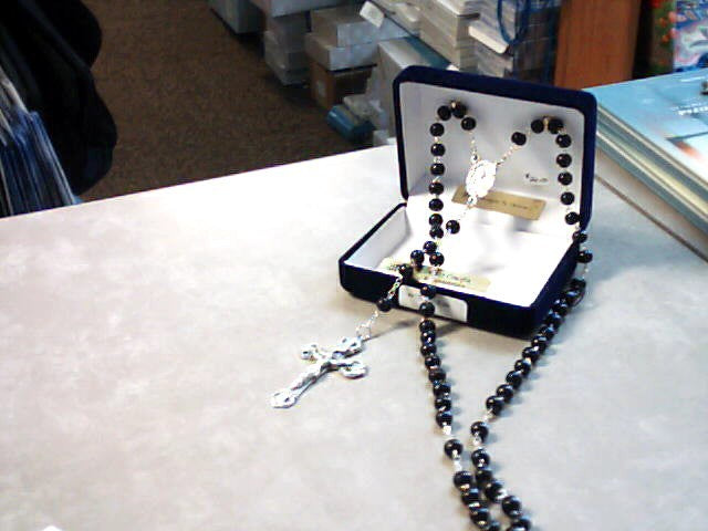 Black wood bead rosary with Deluxe Crucifix and Center