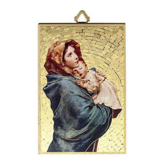 Madonna of the Streets Gold Foil Mosaic Wood Plaque