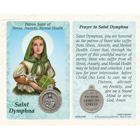 St. Dyphna Patron Saint of Stress, Anxiety, Mental Health Holy Card and Medal