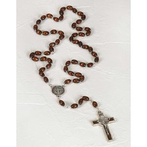 Saint Benedict Oval Wood Rosary - Enameled Center