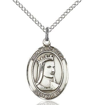 St. Elizabeth of Hungary Sterling Silver Medal with Rhodium Chain