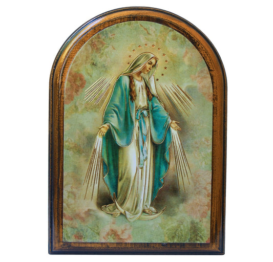 Our Lady Of Grace Wooden 3 3/4X5 Arched Plaque Gift Boxed