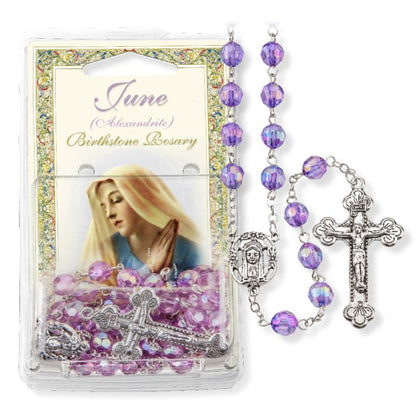 Birthstone Colored Rosaries, Acrylic Aurora Borealis Beads