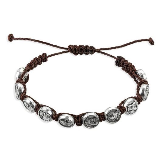 St. Pio and Our Lady Brown Cord Bracelet