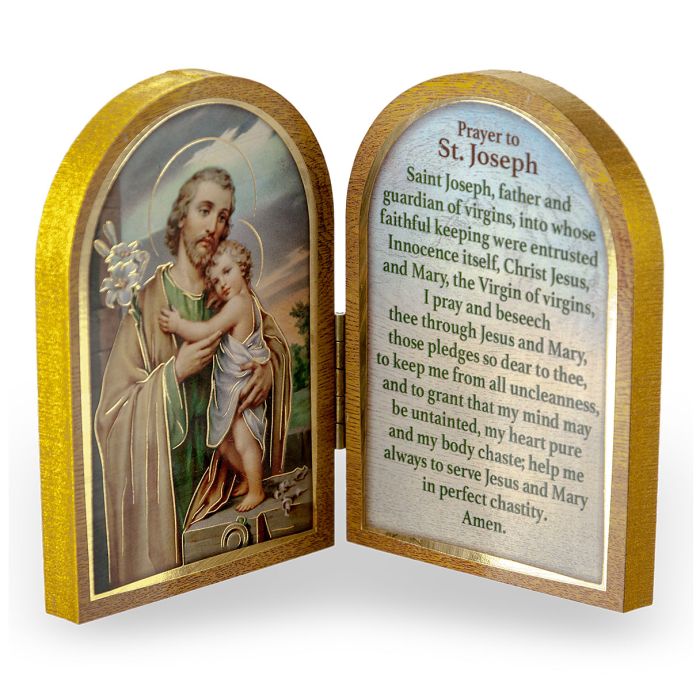 St. Joseph Standing Natural Wood Diptych