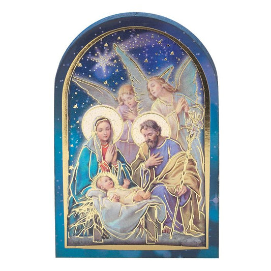 Nativity with Angels Mini Arched Standing Plaque - 3.5"