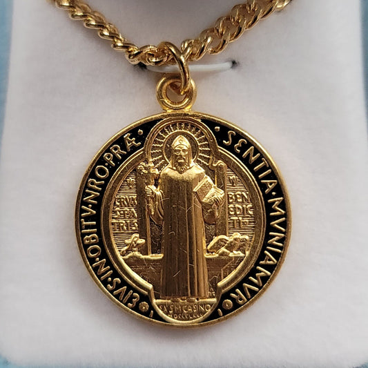 St. Benedict Jubilee Medal, Gold over Sterling Silver with Black and Red Epoxy - GS1681