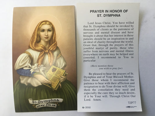 St. Dymphna - paper -Holy Card