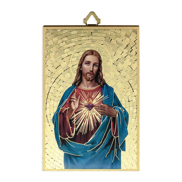 Sacred Heart of Jesus Mosaic Gold Foil Wood Plaque