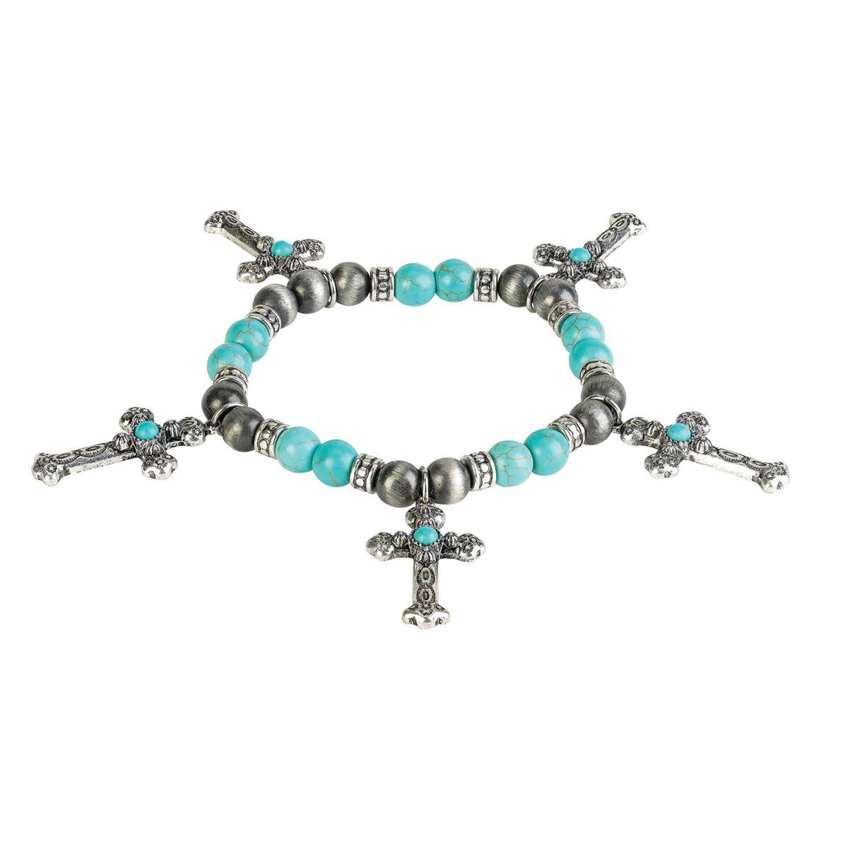 MULTI CROSS TURQUOISE BEAD BRACELET