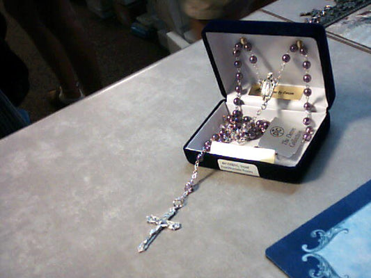 Violet Pearl Rondelle Rosary with Bohemian Crystal