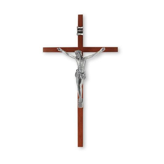 10" Wood Crucifix With Silver Corpus