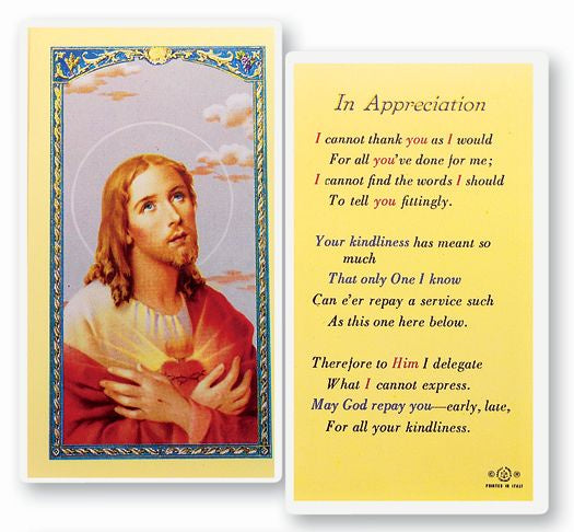 In Appreciation Holy Card