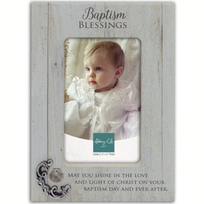 Baptism Blessings Photo Frame With Baptismal Shell Accent