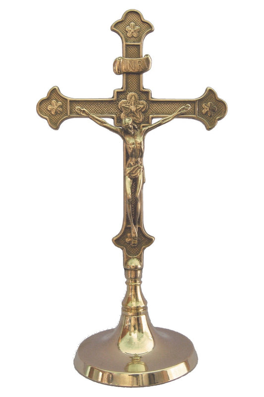 11" Brass Standing Crucifix