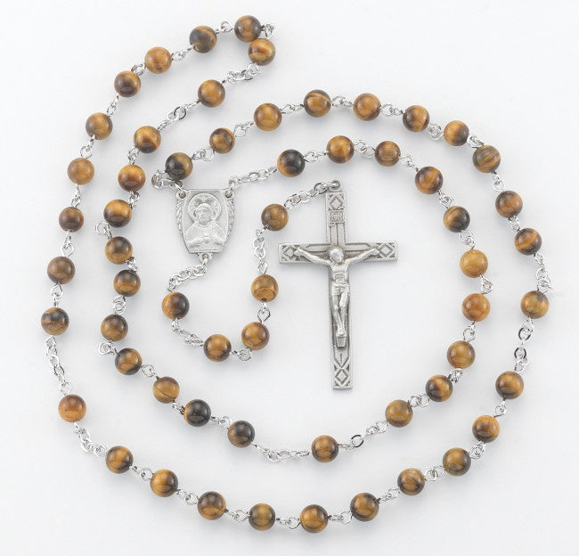 Tiger Eye Bead New England Pewter Rosary