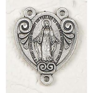 Miraculous Medal rosary center in silver