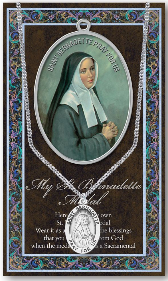 Saint Bernadette 1.125" Genuine Pewter Saint Medal with Stainless Steel Chain