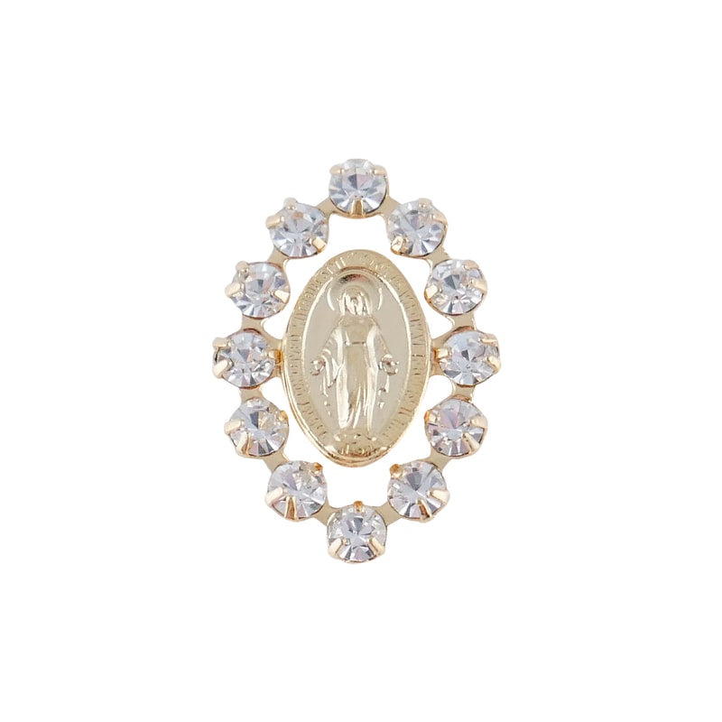 Miraculous Medal Lapel Pin With White Austrian Crystal Stones