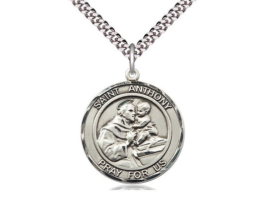 St. Anthony of Padua sterling silver round medal with chain