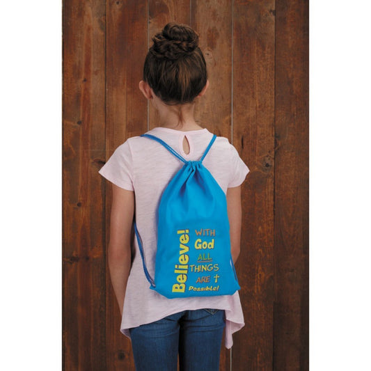 BELIEVE drawstring backpack in blue