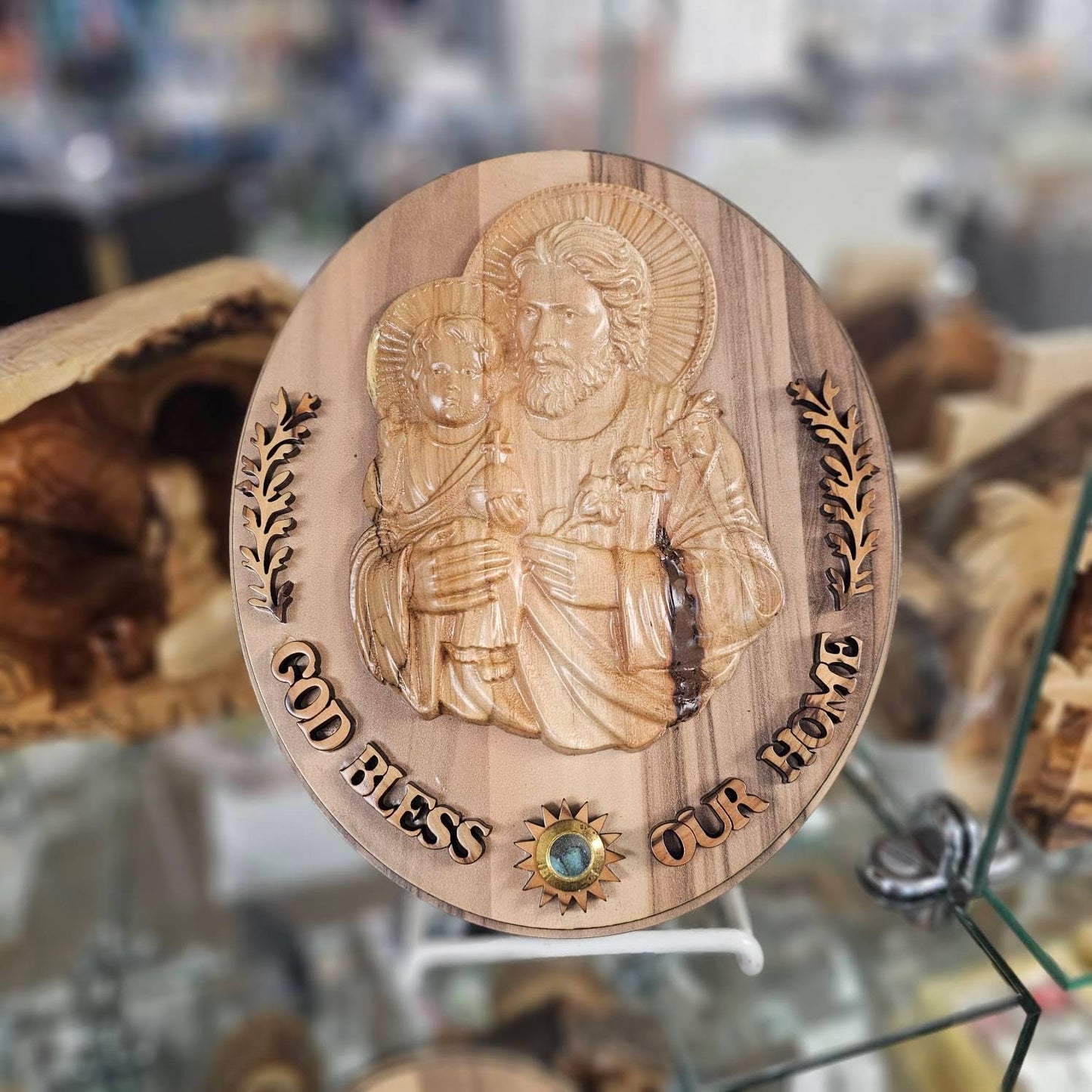 God Bless Our Home, Oval Olive Wood Plaque