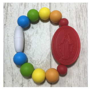 Rainbow Miraculous Medal baby bracelet & teething toy