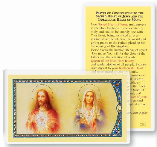 Prayer of Consecration to the Sacred Heart of Jesus and the Immaculate Heart of Mary - Laminated Holy Card