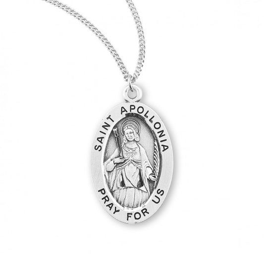 Saint Apollonia Oval Sterling Silver Medal - Necklace (S9405)