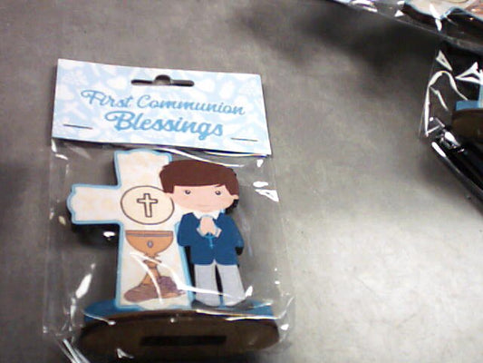 First Communion Blessings Cross with boy stand - Cake Topper