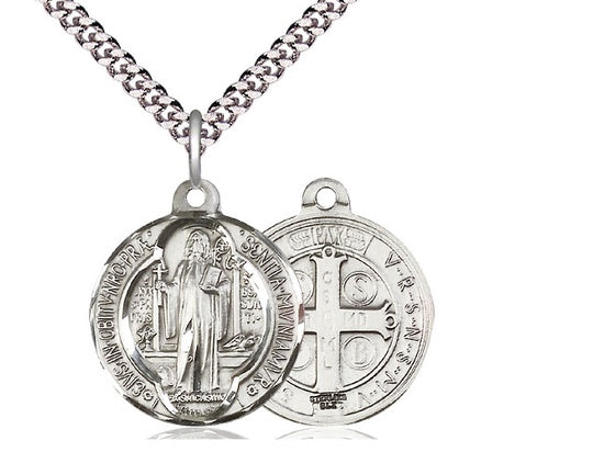 St. Benedict Jubilee Medal, Sterling Silver - 24" Rhodium Chain