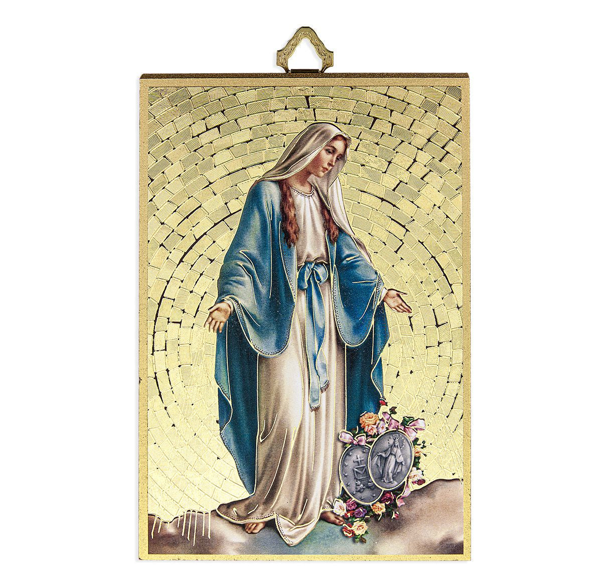 Our Lady of the Miraculous Medal Mosaic Gold Foil  Wood Plaque