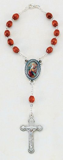 SAINT CHRISTOPHER AUTO ROSARY BROWN WOOD BEADS