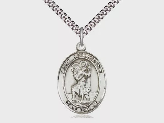 St. Christopher Sterling Silver Medal with Rhodium Chain