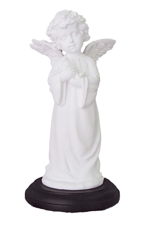 Angel Holding Dove, White on a Black Wood Base, 7.75inches - #SR-75411-W,