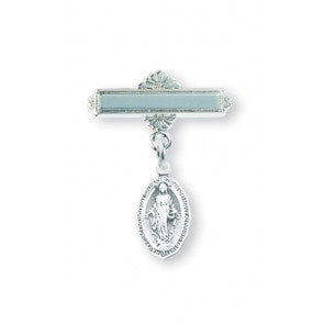 Sterling Silver Miraculous Medal on Bar Pin - Baby