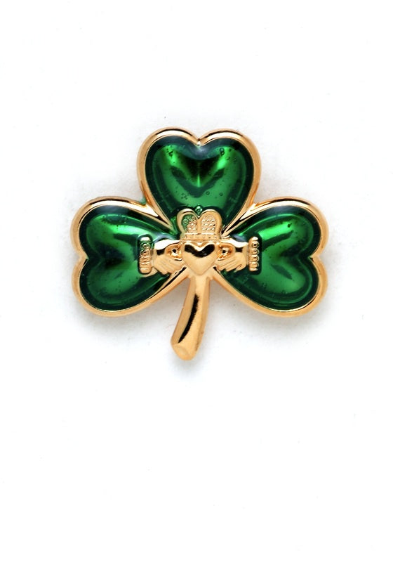 Shamrock With Claddagh Lapel Pin
