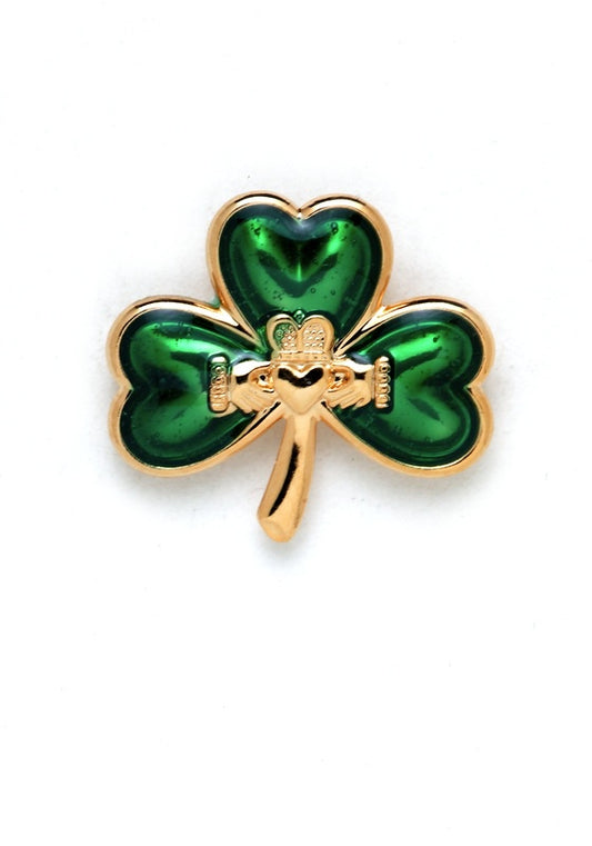 Shamrock with Claddagh Lapel Pin - 3/4"H