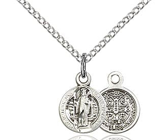 St. Benedict Jubilee Sterling Silver Small Medal on Chain