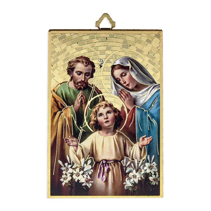 Holy Family Gold Mosaic Plaque with Family Prayer on Back