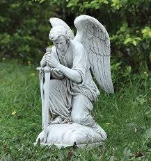 Kneeling Angel with Sword - 13"  Outdoor Statue