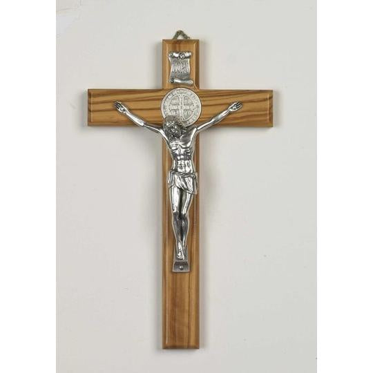 St. Benedict Wall Crucifix in Olive Wood - 10 inch