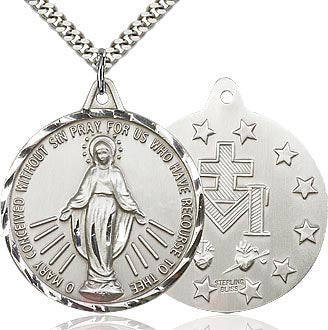 Miraculous Medal in sterling silver necklace