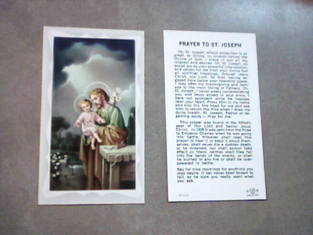 Holy Card Prayer to St. Joseph in PAPER