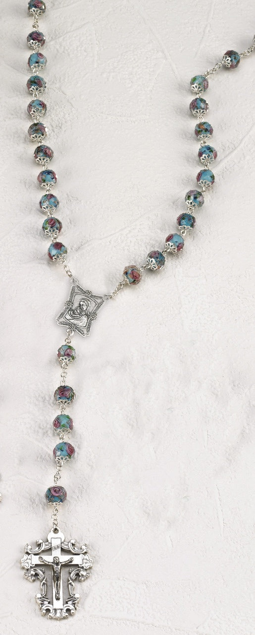 Light Blue Crystal Rose Rosary