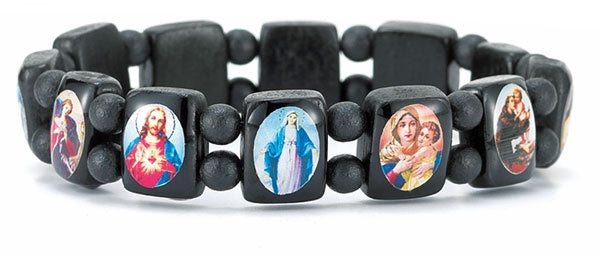 Wooden Bracelet with color images of Saints and Jesus