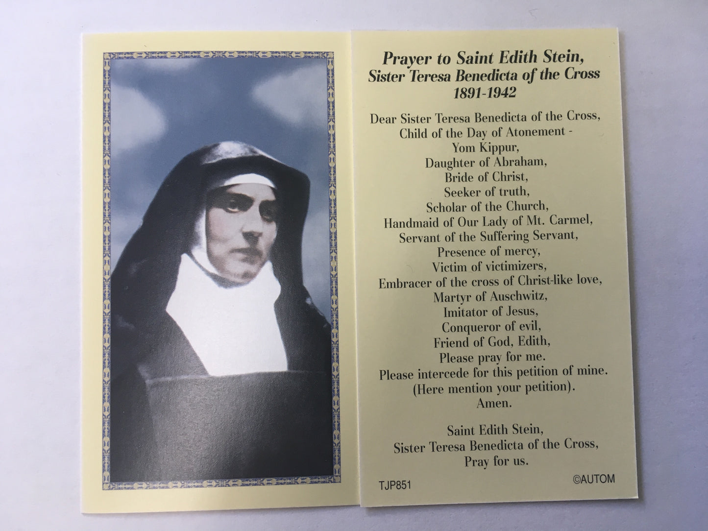 St. Edith Stein - Holy Card